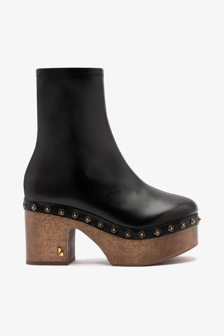 Miso Wooden Boot In Black Leather Boot Larroudé