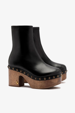 Miso Wooden Boot In Black Leather Boot Larroudé