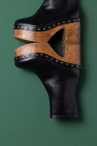 Miso Wooden Boot In Black Leather Boot Larroudé