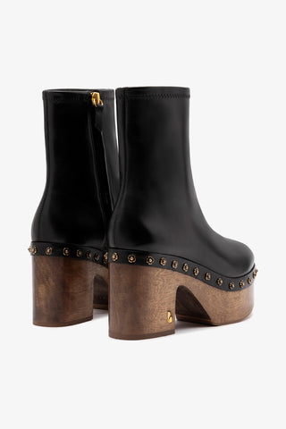 Miso Wooden Boot In Black Leather Boot Larroudé
