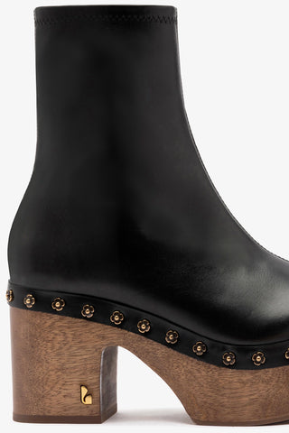 Miso Wooden Boot In Black Leather Boot Larroudé