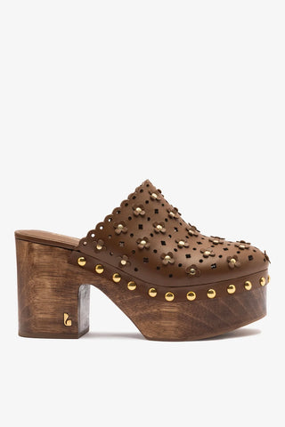 Miso Wooden Platform Clog Burnt Umber Leather Mule Larroudé
