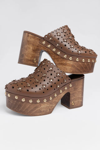 Miso Wooden Platform Clog Burnt Umber Leather Mule Larroudé