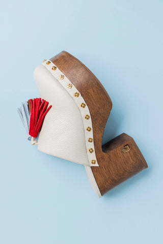 Miso Wooden Tassel Clog In Ivory Leather Mule Larroudé