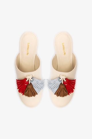 Miso Wooden Tassel Clog In Ivory Leather Mule Larroudé