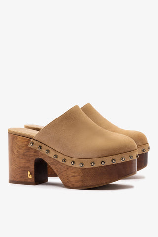Miso Wooden Platform Clog In Peanut Suede