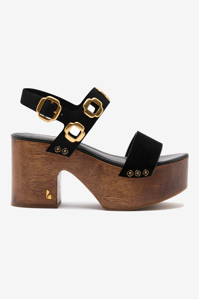 Miso Wooden Platform Sandal In Black Suede – Larroude