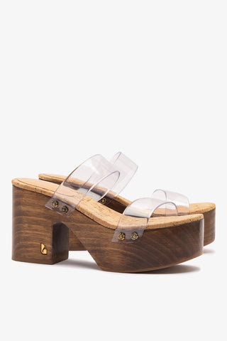 Miso Clear Platform Sandal In Clear Vinyl and Natural Cork Womens - Shoes - Platforms Larroudé