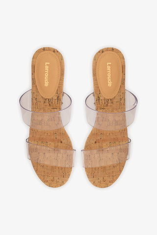 Miso Clear Platform Sandal In Clear Vinyl and Natural Cork Womens - Shoes - Platforms Larroudé