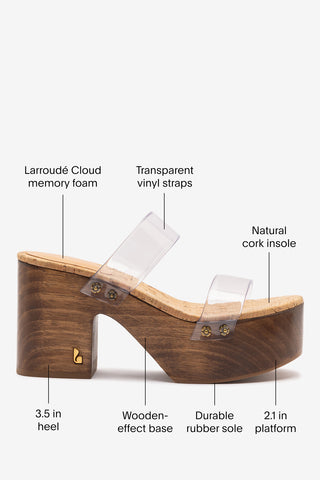 Miso Clear Platform Sandal In Clear Vinyl and Natural Cork Sandal Larroudé