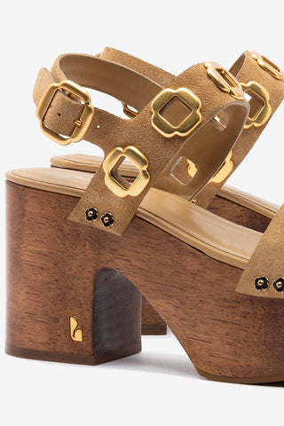 Miso Wooden Platform Sandal In Peanut Suede
