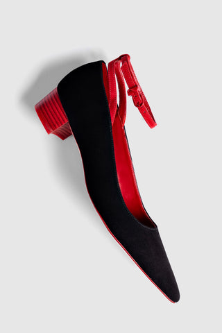 Larroudé x CPPXO Low Pump In Black And Scarlet Leather