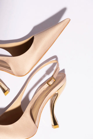 Larroudé x Nicolò B.: Grace Pump Sand Satin Pump Larroudé x Nicolò Beretta