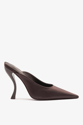 Larroudé x Nicolò B.: Inna Mule Mahogany Satin Mule Larroudé x Nicolò Beretta