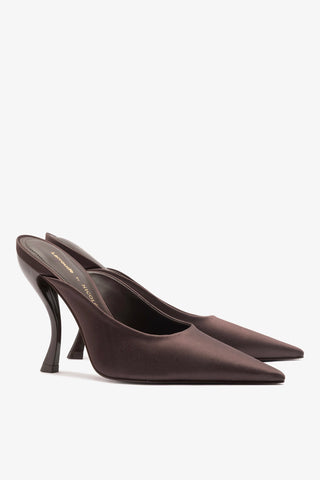 Larroudé x Nicolò B.: Inna Mule Mahogany Satin Mule Larroudé x Nicolò Beretta