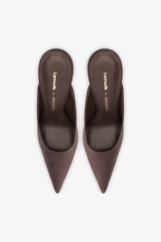 Larroudé x Nicolò B.: Inna Mule Mahogany Satin Mule Larroudé x Nicolò Beretta