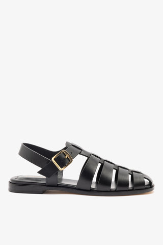 Stevie Flat Sandal In Black Leather