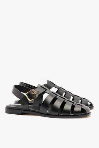 Stevie Flat Sandal In Black Leather