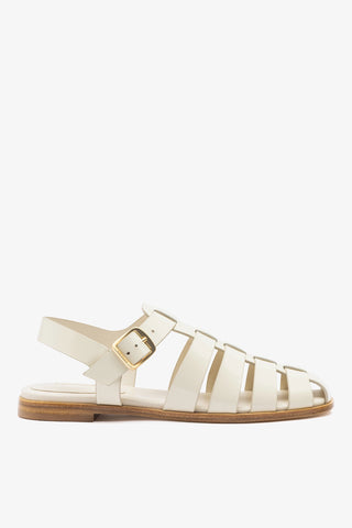 Stevie Flat Sandal In Ivory Box Leather