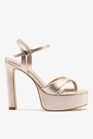 Bianca High Platform Sandal In Champagne Metallic Leather