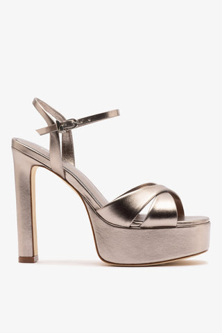 Bianca High Platform Sandal In Dusky Gold Metallic Leather Sandal Larroudé
