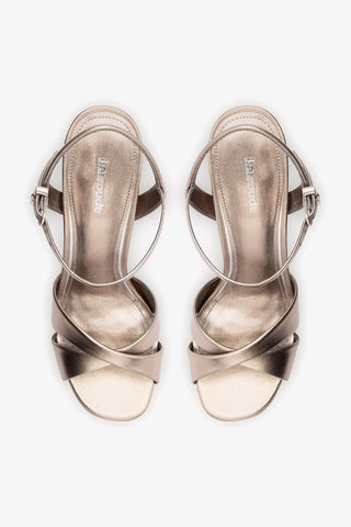 Bianca High Platform Sandal In Dusky Gold Metallic Leather
