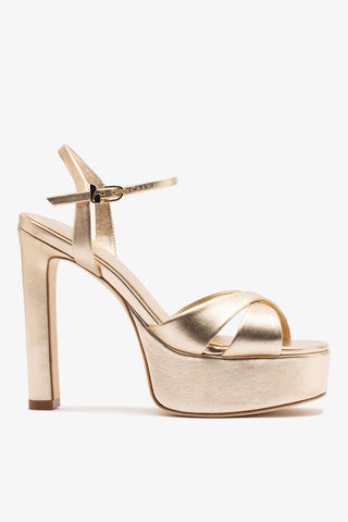 Bianca High Platform Sandal In Platina Metallic Leather