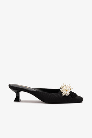 Amal Pearl Mule In Black Fabric
