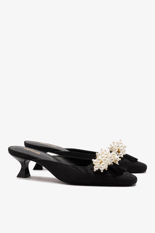 Amal Pearl Mule In Black Fabric