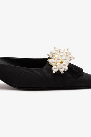 Amal Pearl Mule In Black Fabric