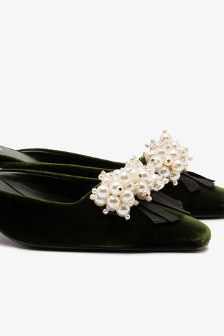 Amal Pearl Mule In Bosco Velvet