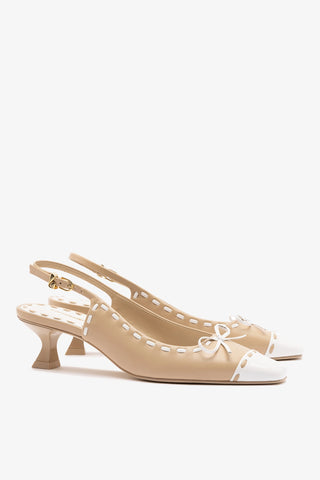 Jenny Pump In Sand Leather and White Patent Leather