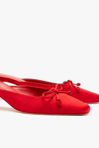 Larroudé x Parke Mule In Cherry Satin