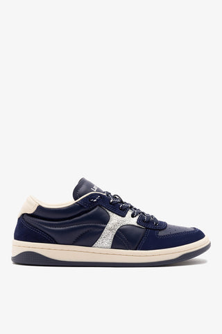 George Sneaker In Navy Suede and Silver Sparkle Leather