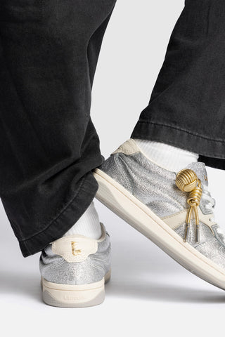 George Sneaker In Silver Sparkle Leather and Ivory Leather