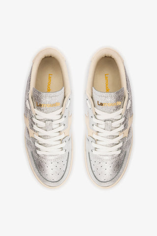 George Sneaker In Silver Sparkle Leather and Ivory Leather