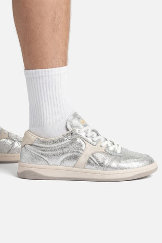 George Sneaker In Silver Sparkle Leather and Ivory Leather