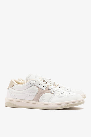 George Sneaker In White Leather and Mushroom Grey Suede