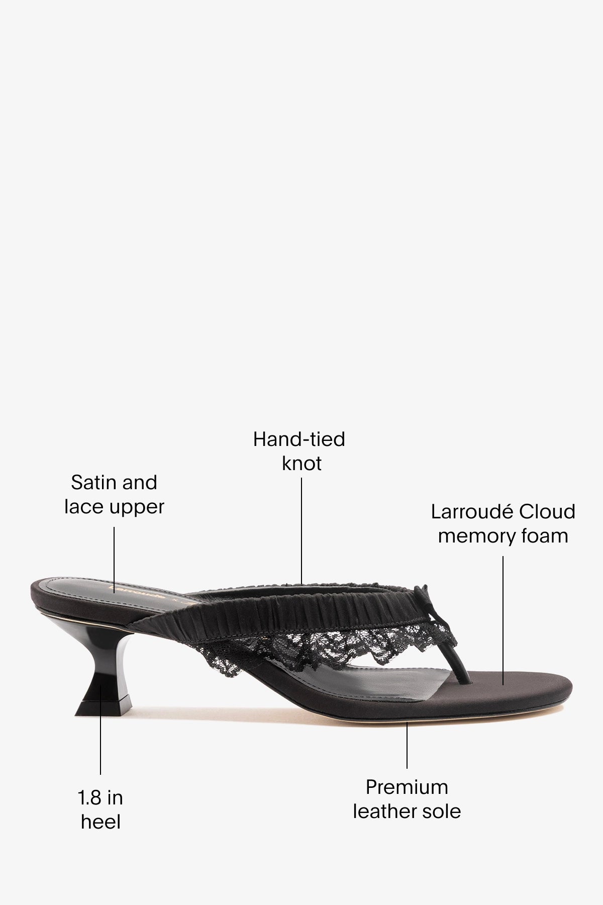 Black Satin Low Heel Thong Sandal Gaia Low – Larroude