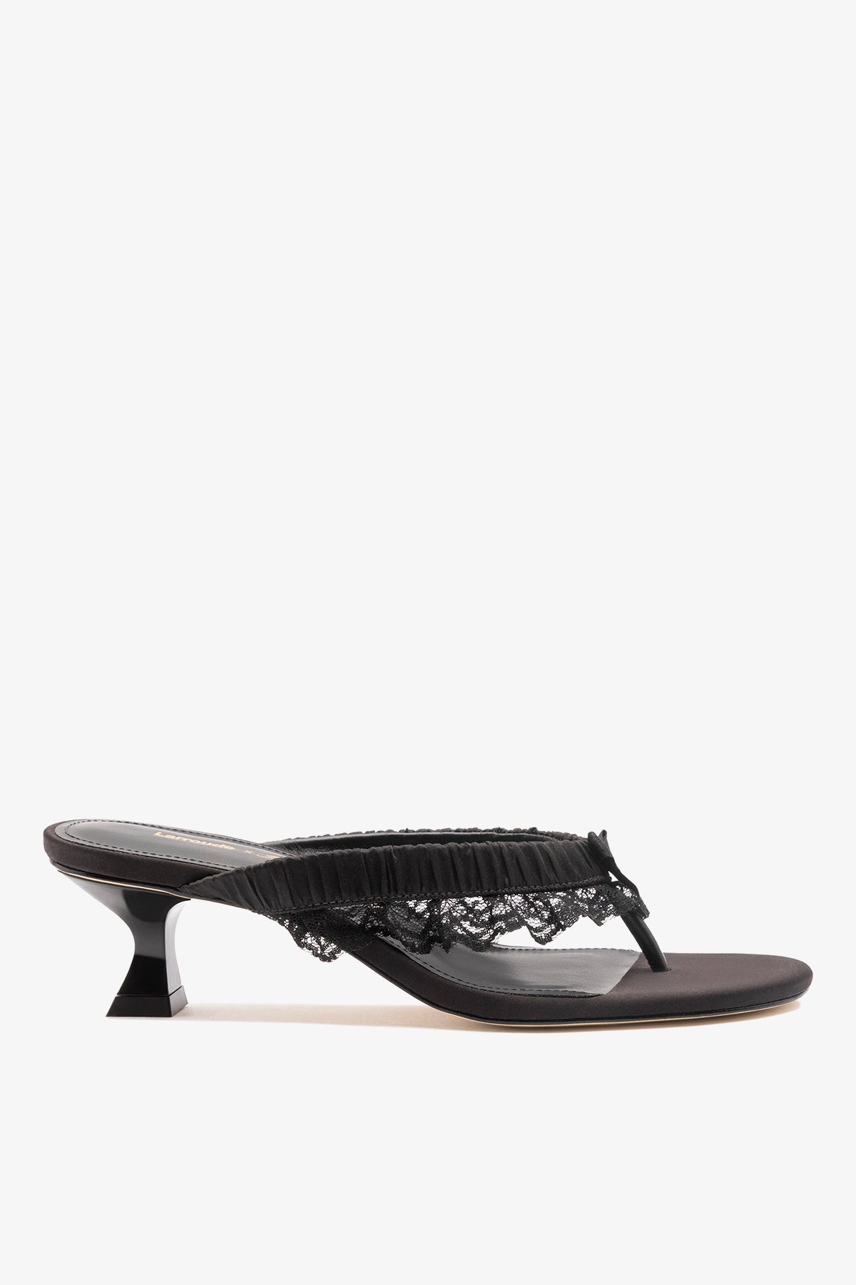 Kiki&amp;lala様　yori ロングジレ　ヨリ　ブラック Black Satin Low Heel Thong Sandal Gaia Low – Larroude