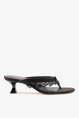 Larroudé x Tanner Fletcher: Gaia Low Lingerie Thong Sandal Black Satin Mule Larroudé x Tanner Fletcher