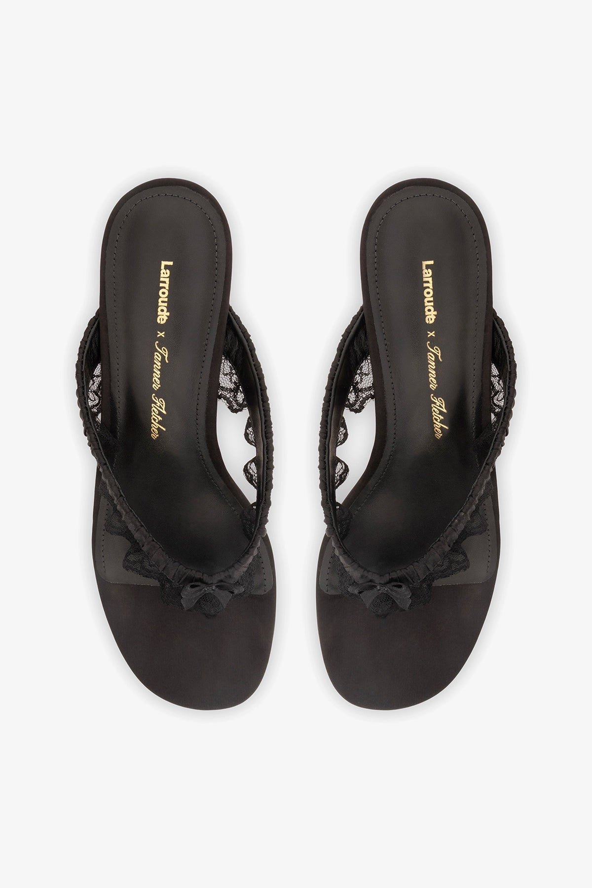 Kiki&amp;lala様　yori ロングジレ　ヨリ　ブラック Black Satin Low Heel Thong Sandal Gaia Low – Larroude