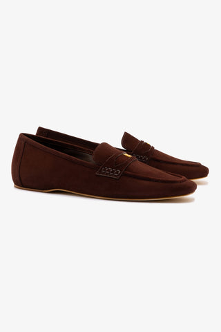 Suki Flat Loafer In Brown Suede
