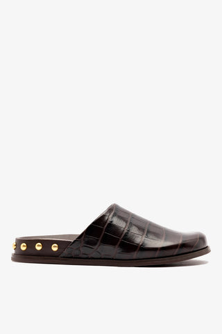 Larroudé x Kenneth Cole: Clog Dark Oak Croco Leather