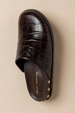Larroudé x Kenneth Cole: Clog Dark Oak Croco Leather Clog Larroudé x Kenneth Cole