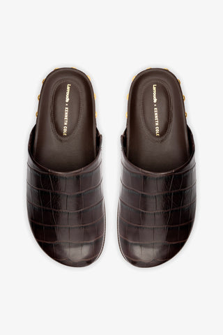 Larroudé x Kenneth Cole: Clog Dark Oak Croco Leather Clog Larroudé x Kenneth Cole