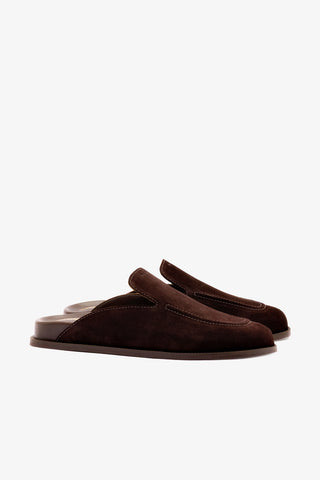 Larroudé x Parke Clog In Brown Suede