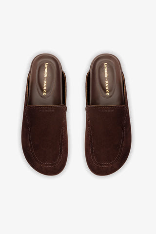 Larroudé x Parke Clog In Brown Suede