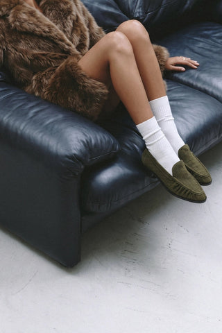 Margaux Loafer Olive Croco Suede Loafer Larroudé
