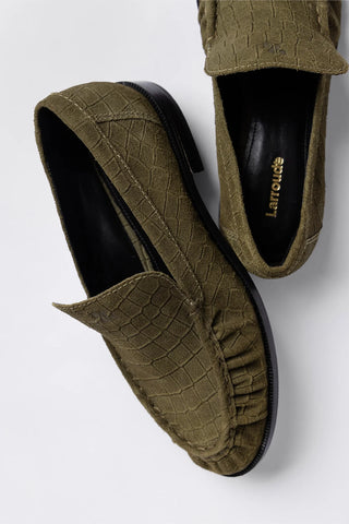 Margaux Loafer Olive Croco Suede Loafer Larroudé